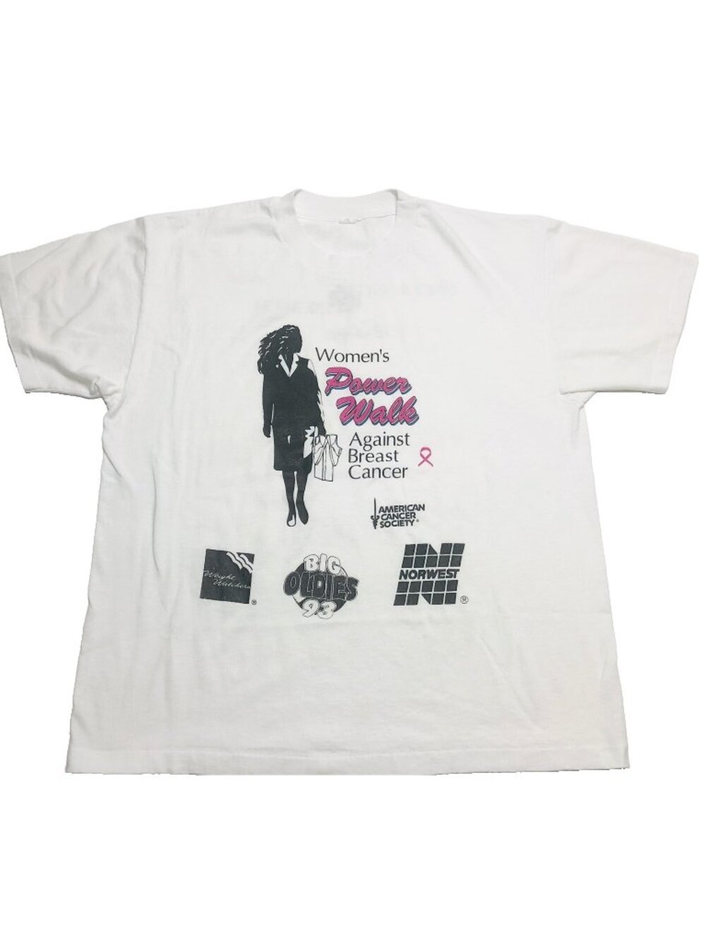 Vintage Womens Power Walk Against Cancer White Single Stitch T Shirt Size L